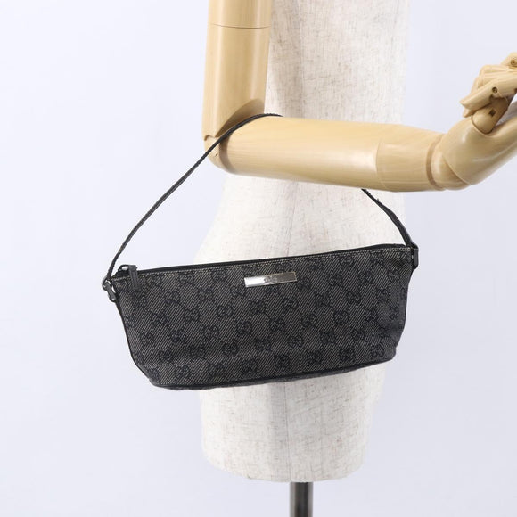 GUCCI GG Canvas Accessory Pouch Gray Silver 07198 Auth 150991