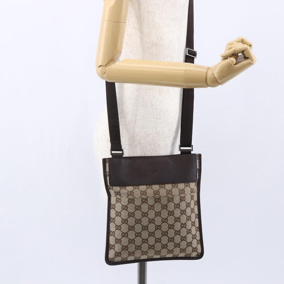 GUCCI GG Canvas Shoulder Bag Beige Silver 27639 Auth 150997