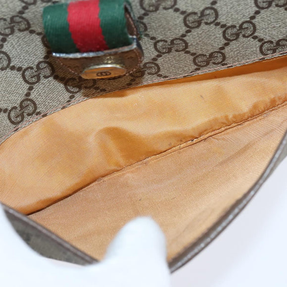 GUCCI GG Supreme Web Sherry Line Bag PVC Beige Gold 89 02 032 Auth 150998