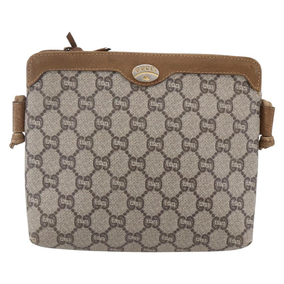 GUCCI GG Plus Supreme Shoulder Bag PVC Leather Beige Gold Auth 150999
