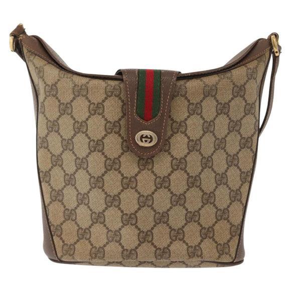 GUCCI GG Supreme Web Sherry Line Bag PVC Beige Gold 40 02 081 Auth 151001