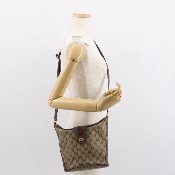 GUCCI GG Supreme Web Sherry Line Bag PVC Beige Gold 40 02 081 Auth 151001
