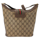 GUCCI GG Supreme Web Sherry Line Bag PVC Beige Gold 40 02 081 Auth 151001-2