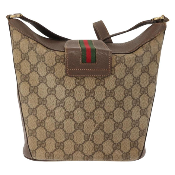 GUCCI GG Supreme Web Sherry Line Bag PVC Beige Gold 40 02 081 Auth 151001