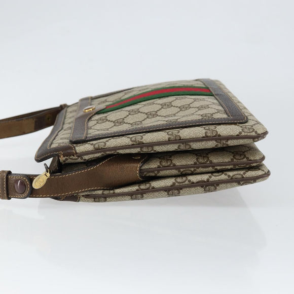 GUCCI GG Supreme Web Sherry Line Bag PVC Beige Gold 14 01 4085 Auth 151002