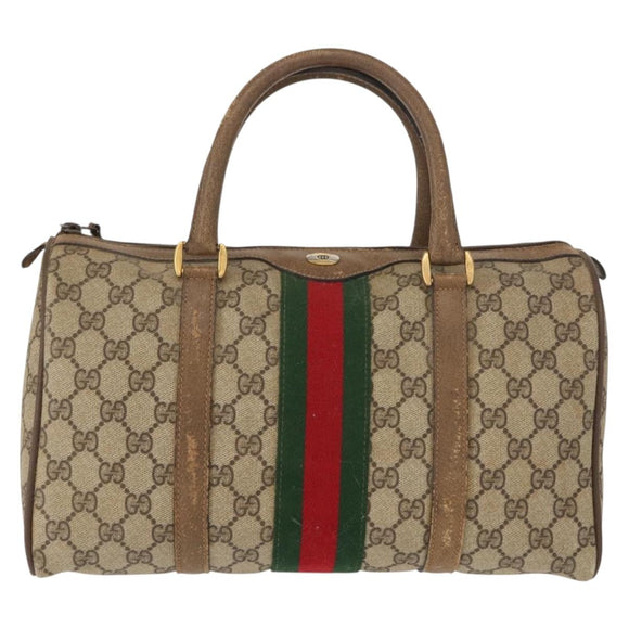 GUCCI GG Supreme Web Sherry Line Boston Bag PVC Beige Gold 39 02 007 Auth 151003