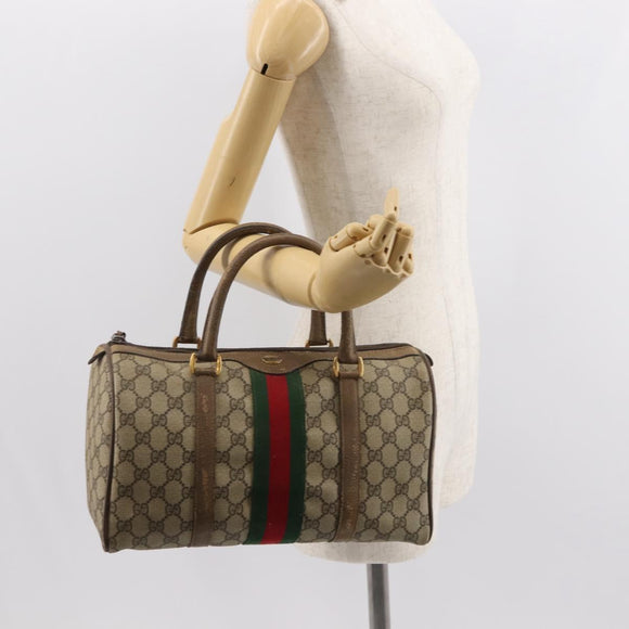 GUCCI GG Supreme Web Sherry Line Boston Bag PVC Beige Gold 39 02 007 Auth 151003