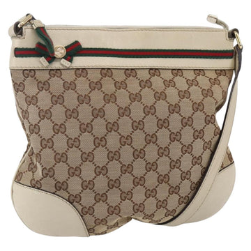 GUCCI GG Canvas Web Sherry Line Pretty Bag Beige Gold 257065 Auth 151008