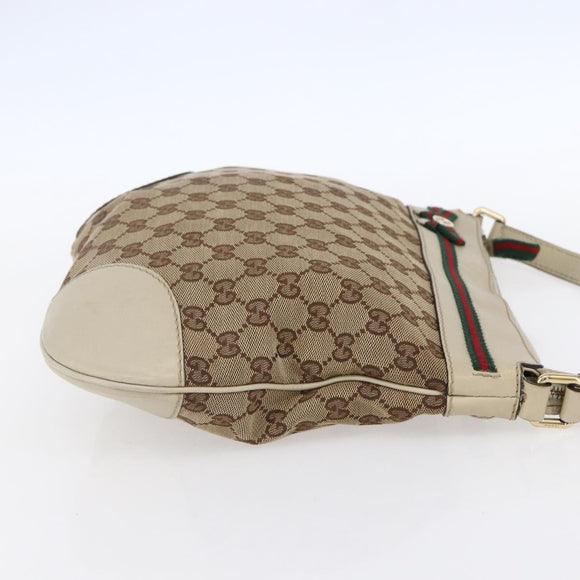 GUCCI GG Canvas Web Sherry Line Pretty Bag Beige Gold 257065 Auth 151008