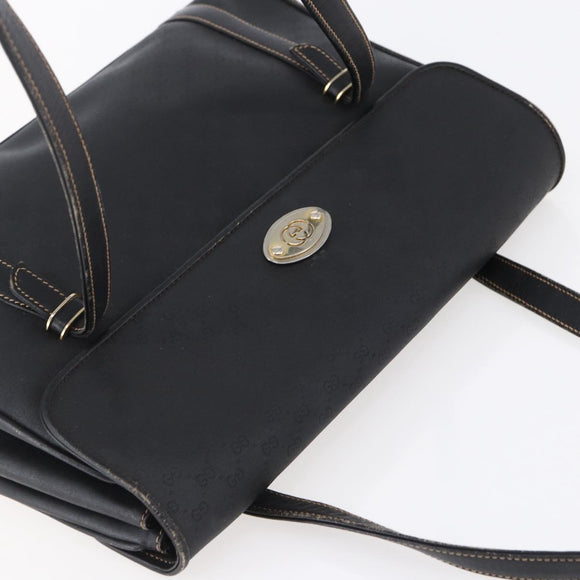 GUCCI Micro GG Supreme Hand Bag PVC Leather Black Gold 000 46 4857 Auth 151011