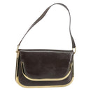 GUCCI Shoulder Bag Enamel Brown Gold Auth 151014-1