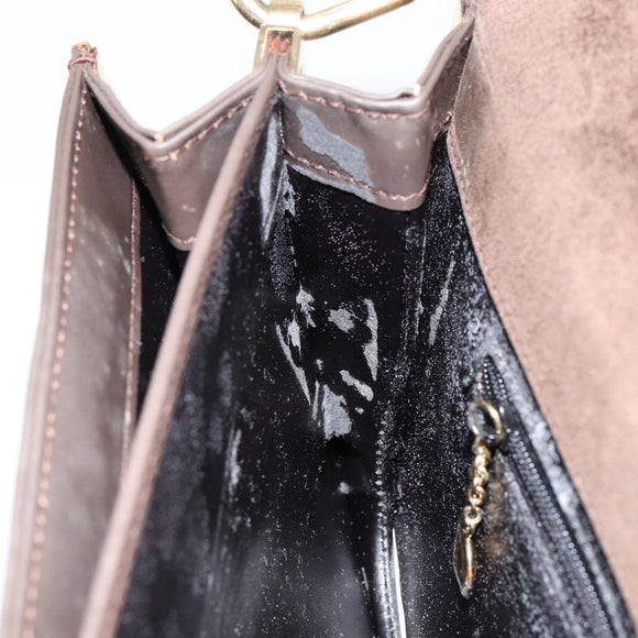 GUCCI Shoulder Bag Enamel Brown Gold Auth 151014