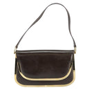 GUCCI Shoulder Bag Enamel Brown Gold Auth 151014-13