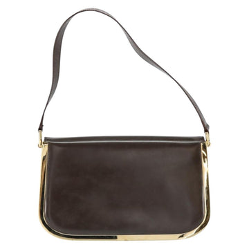 GUCCI Shoulder Bag Enamel Brown Gold Auth 151014 - 0