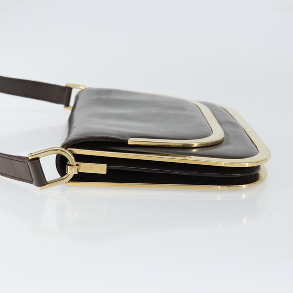 GUCCI Shoulder Bag Enamel Brown Gold Auth 151014