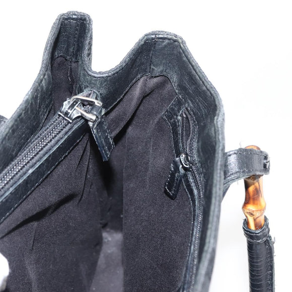 GUCCI GG Canvas Bamboo Tote Bag Black Silver Auth 151015