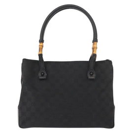 GUCCI GG Canvas Bamboo Tote Bag Black Silver Auth 151015 - 0