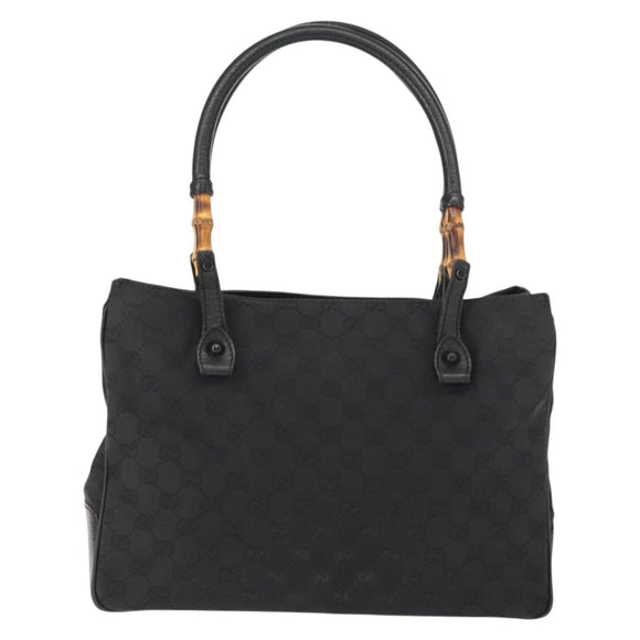 GUCCI GG Canvas Bamboo Tote Bag Black Silver Auth 151015