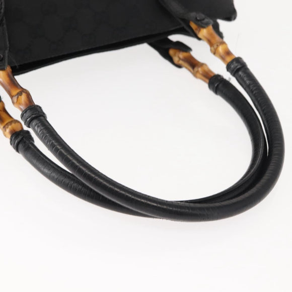 GUCCI GG Canvas Bamboo Tote Bag Black Silver Auth 151015
