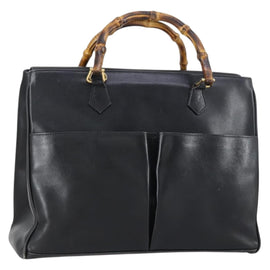 GUCCI Bamboo Hand Bag Leather Black Gold 002 123 0322 Auth 151016