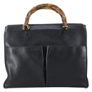 GUCCI Bamboo Hand Bag Leather Black Gold 002 123 0322 Auth 151016-13