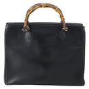 GUCCI Bamboo Hand Bag Leather Black Gold 002 123 0322 Auth 151016-2