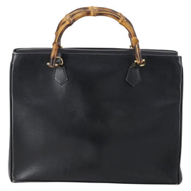 GUCCI Bamboo Hand Bag Leather Black Gold 002 123 0322 Auth 151016 - 0