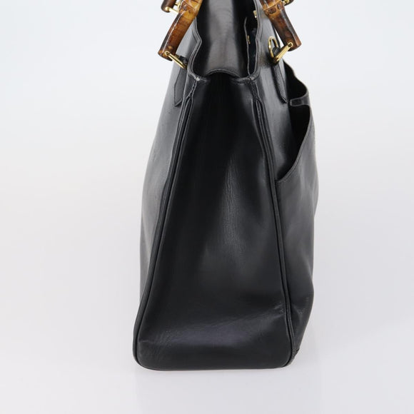 GUCCI Bamboo Hand Bag Leather Black Gold 002 123 0322 Auth 151016