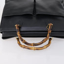 GUCCI Bamboo Hand Bag Leather Black Gold 002 123 0322 Auth 151016-7