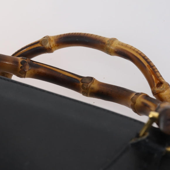 GUCCI Bamboo Hand Bag Leather Black Gold 002 123 0322 Auth 151016