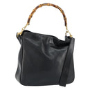 GUCCI Bamboo Shoulder Bag Leather 2way Black Gold 001 0166 1638 Auth 151017-1