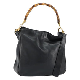 GUCCI Bamboo Shoulder Bag Leather 2way Black Gold 001 0166 1638 Auth 151017