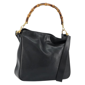 GUCCI Bamboo Shoulder Bag Leather 2way Black Gold 001 0166 1638 Auth 151017