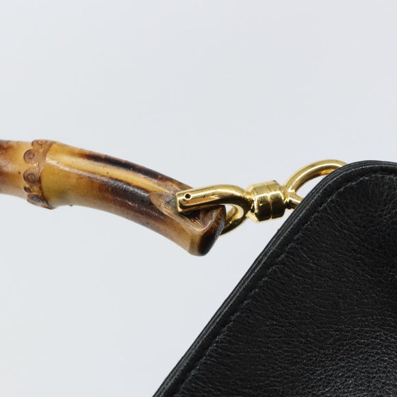 GUCCI Bamboo Shoulder Bag Leather 2way Black Gold 001 0166 1638 Auth 151017