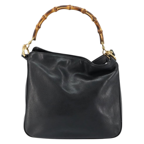 GUCCI Bamboo Shoulder Bag Leather 2way Black Gold 001 0166 1638 Auth 151017