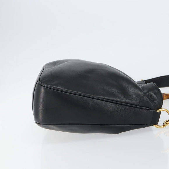 GUCCI Bamboo Shoulder Bag Leather 2way Black Gold 001 0166 1638 Auth 151017