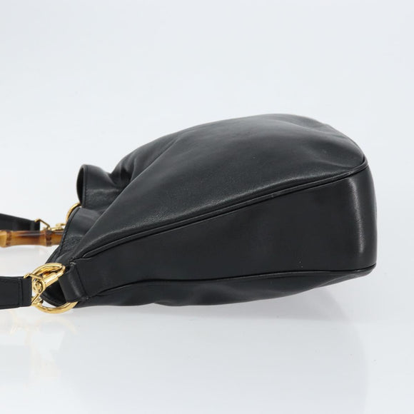 GUCCI Bamboo Shoulder Bag Leather 2way Black Gold 001 0166 1638 Auth 151017