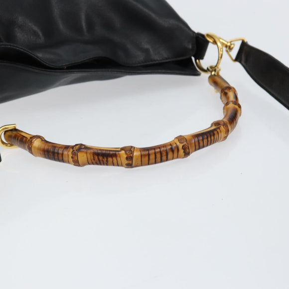 GUCCI Bamboo Shoulder Bag Leather 2way Black Gold 001 0166 1638 Auth 151017