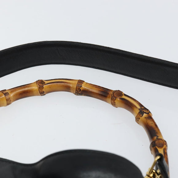 GUCCI Bamboo Shoulder Bag Leather 2way Black Gold 001 0166 1638 Auth 151017