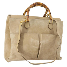 GUCCI Bamboo Hand Bag Suede 2way Beige Gold 002 123 0322 Auth 151018