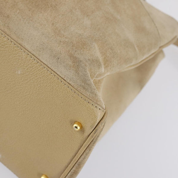 GUCCI Bamboo Hand Bag Suede 2way Beige Gold 002 123 0322 Auth 151018