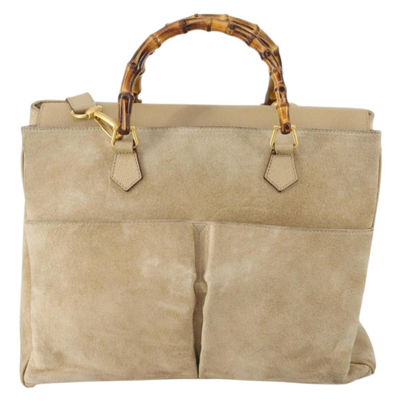 GUCCI Bamboo Hand Bag Suede 2way Beige Gold 002 123 0322 Auth 151018