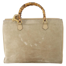 GUCCI Bamboo Hand Bag Suede 2way Beige Gold 002 123 0322 Auth 151018 - 0