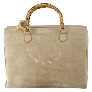 GUCCI Bamboo Hand Bag Suede 2way Beige Gold 002 123 0322 Auth 151018 - 0