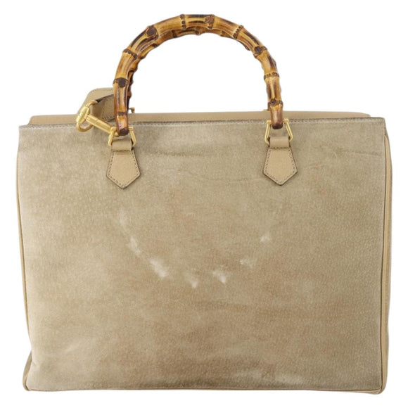 GUCCI Bamboo Hand Bag Suede 2way Beige Gold 002 123 0322 Auth 151018