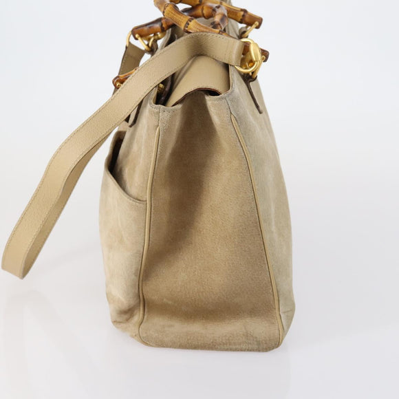 GUCCI Bamboo Hand Bag Suede 2way Beige Gold 002 123 0322 Auth 151018