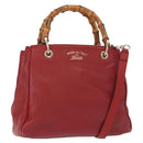 GUCCI Bamboo Hand Bag Leather 2way Red Gold 336032 Auth 151019-1