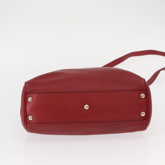 GUCCI Bamboo Hand Bag Leather 2way Red Gold 336032 Auth 151019