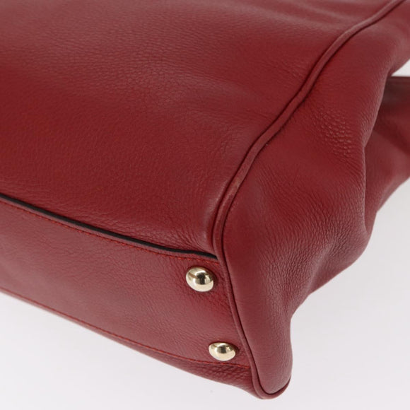 GUCCI Bamboo Hand Bag Leather 2way Red Gold 336032 Auth 151019