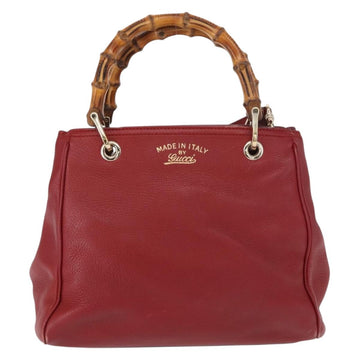 GUCCI Bamboo Hand Bag Leather 2way Red Gold 336032 Auth 151019 - 0